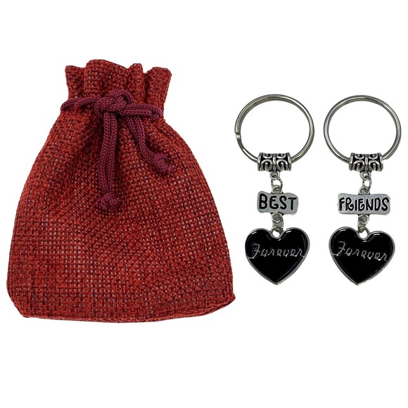 Evenchae Heart Keychains, Best Friends Forever Set of 2, Gift Bag, 2.5"L - Picture 2 of 3
